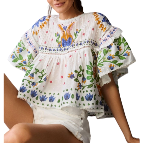 FARM Rio Tops - FARM Rio - Anthropologie Summer Garden Blouse sz Small
